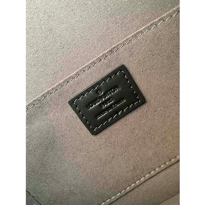 Louis Vuitton LV Women Dauphine MM Handbag Gray Denim Textile Jacquard