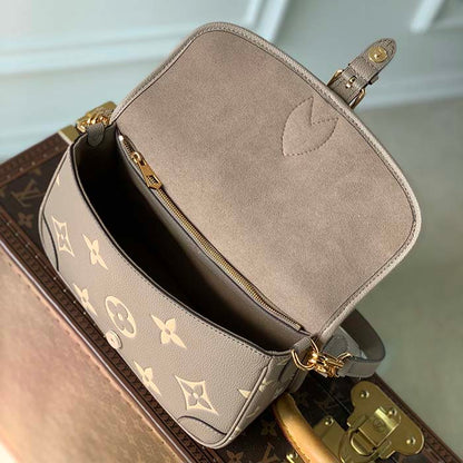 Louis Vuitton LV Women Diane Tourterelle Beige Cream Monogram Empreinte Embossed Cowhide Leather