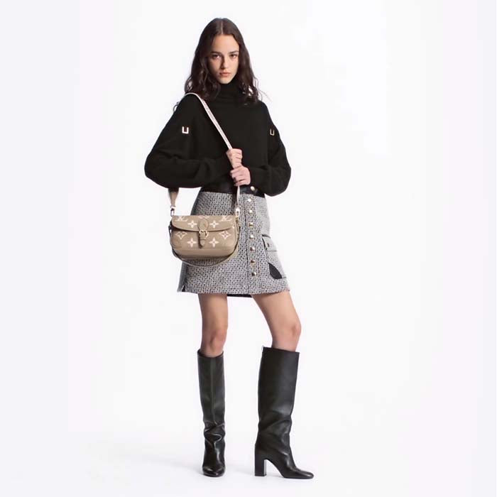 Louis Vuitton LV Women Diane Tourterelle Beige Cream Monogram Empreinte Embossed Cowhide Leather