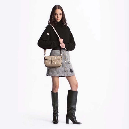 Louis Vuitton LV Women Diane Tourterelle Beige Cream Monogram Empreinte Embossed Cowhide Leather