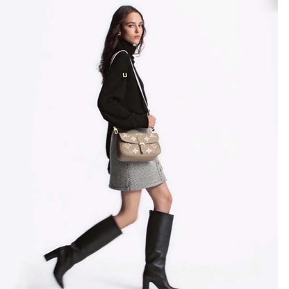 Louis Vuitton LV Women Diane Tourterelle Beige Cream Monogram Empreinte Embossed Cowhide Leather