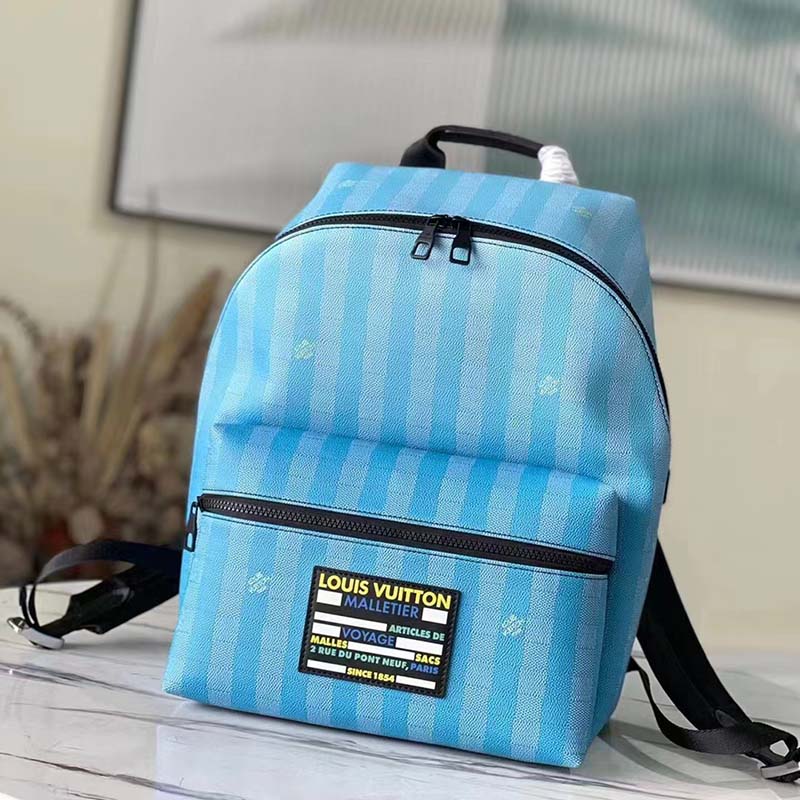 Louis Vuitton LV Unisex Discovery Backpack Gradient Blue Damier Stripes Coated Canvas