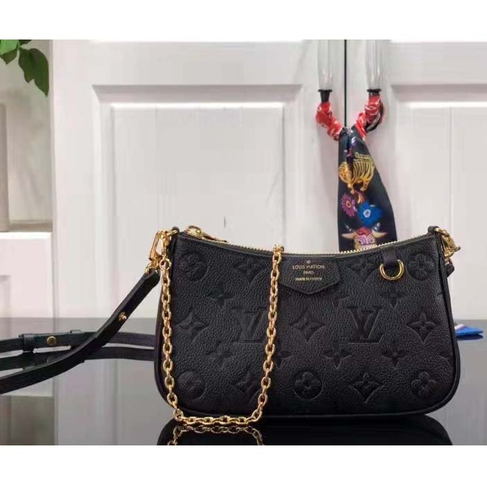 Louis Vuitton LV Women Easy Pouch On Strap Black Monogram Supple Grained Cowhide