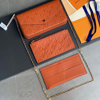 Louis Vuitton LV Women Félicie Pochette Brown Monogram Empreinte Embossed Supple Grained Cowhide