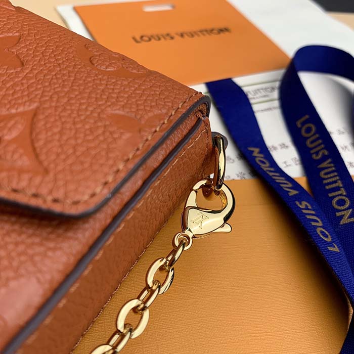 Louis Vuitton LV Women Félicie Pochette Brown Monogram Empreinte Embossed Supple Grained Cowhide