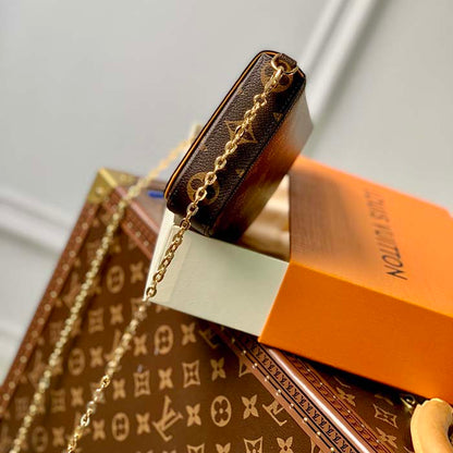 Louis Vuitton LV Women Félicie Pochette Pink Brown Monogram Coated Canvas