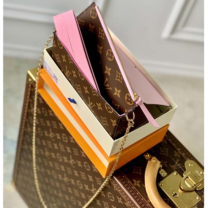 Louis Vuitton LV Women Félicie Pochette Pink Brown Monogram Coated Canvas
