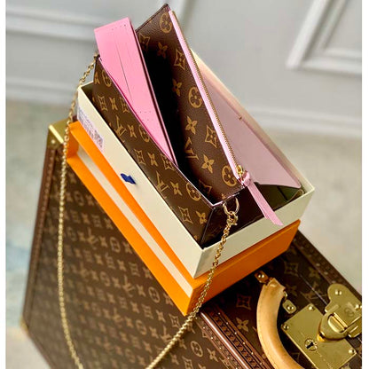 Louis Vuitton LV Women Félicie Pochette Pink Brown Monogram Coated Canvas