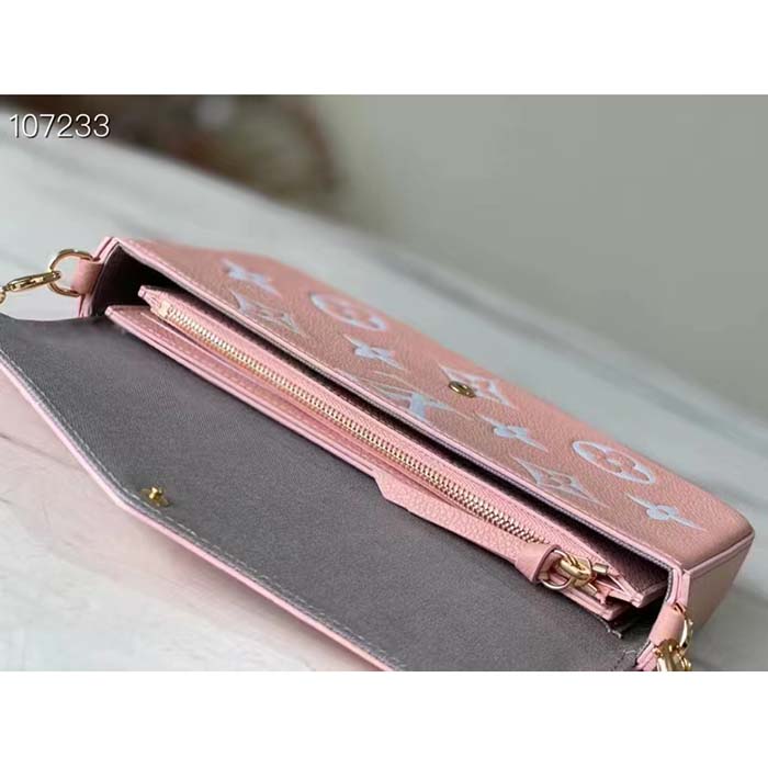 Louis Vuitton LV Women Félicie Pochette Pink Cream Monogram Empreinte Embossed Supple Grained Cowhide