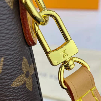 Louis Vuitton LV Women Fold Me Pouch Brown Monogram Canvas Cowhide Leather