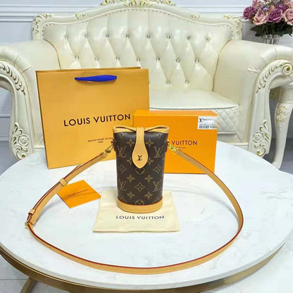 Louis Vuitton LV Women Fold Me Pouch Brown Monogram Canvas Cowhide Leather