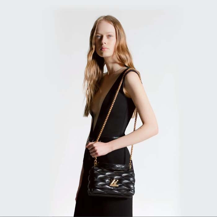Louis Vuitton LV Women GO-14 MM Black Lamb Leather Cowhide Leather
