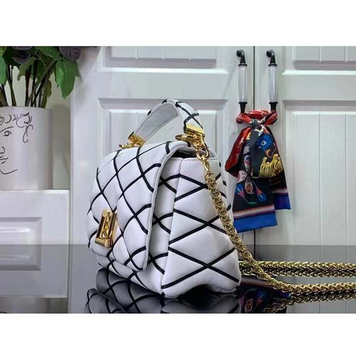 Louis Vuitton LV Women GO-14 MM White Black Lamb Leather Cowhide Leather