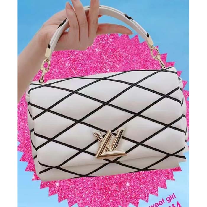 Louis Vuitton LV Women GO-14 MM White Black Lamb Leather Cowhide Leather