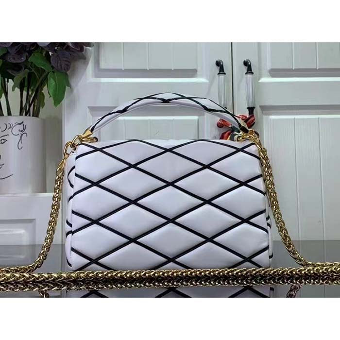 Louis Vuitton LV Women GO-14 MM White Black Lamb Leather Cowhide Leather