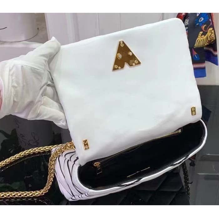 Louis Vuitton LV Women GO-14 MM White Black Lamb Leather Cowhide Leather