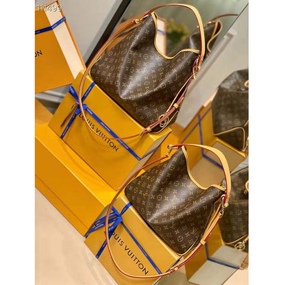Louis Vuitton LV Women Graceful MM Hobo Classic Beige Monogram Coated Canvas