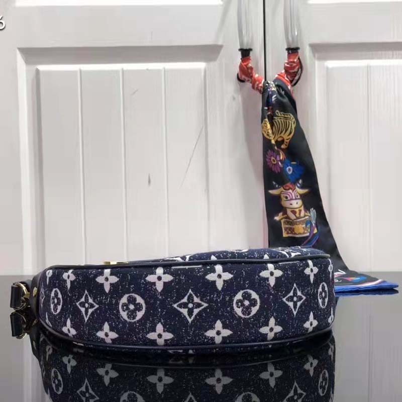 Louis Vuitton LV Women Half-Moon Loop Baguette Handbag Navy Blue Denim Jacquard