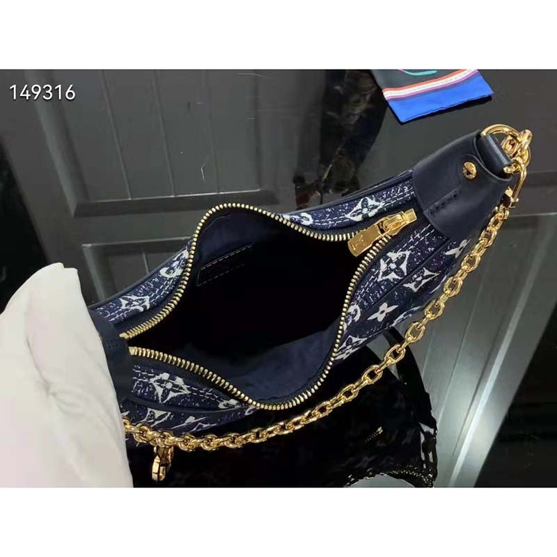 Louis Vuitton LV Women Half-Moon Loop Baguette Handbag Navy Blue Denim Jacquard