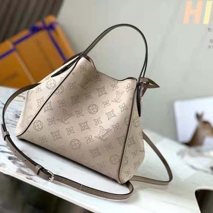 Louis Vuitton LV Women Hina PM Bucket Bag Gray Mahina Perforated Calf