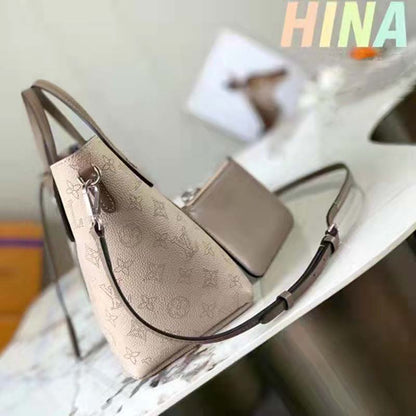 Louis Vuitton LV Women Hina PM Bucket Bag Gray Mahina Perforated Calf