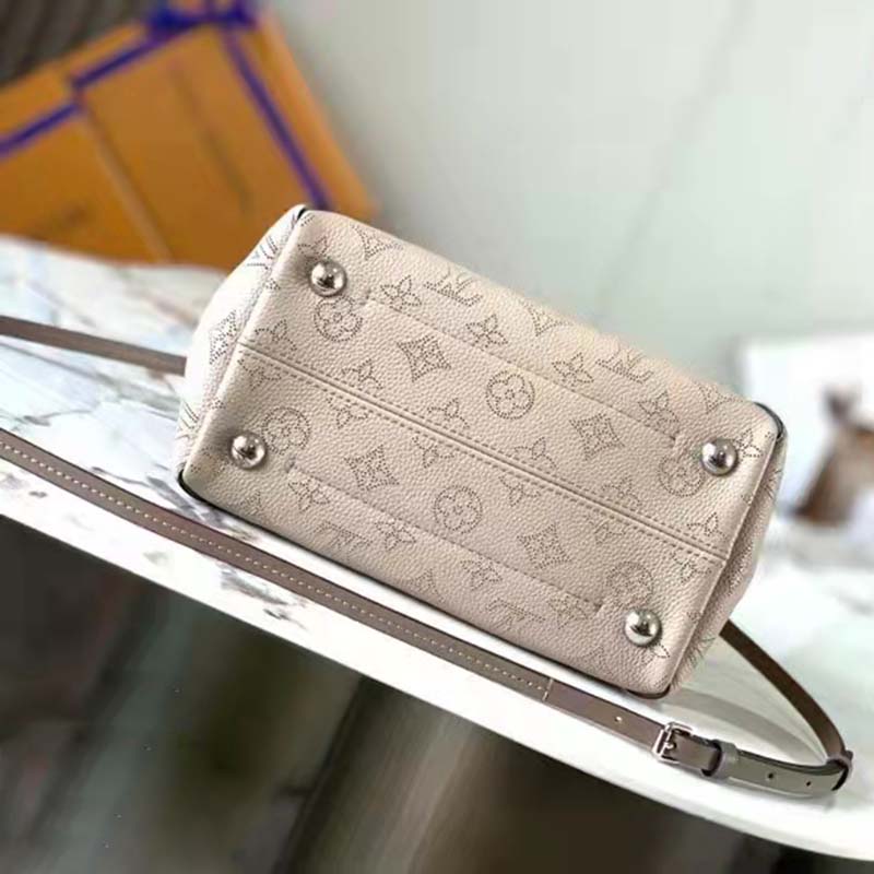 Louis Vuitton LV Women Hina PM Bucket Bag Gray Mahina Perforated Calf