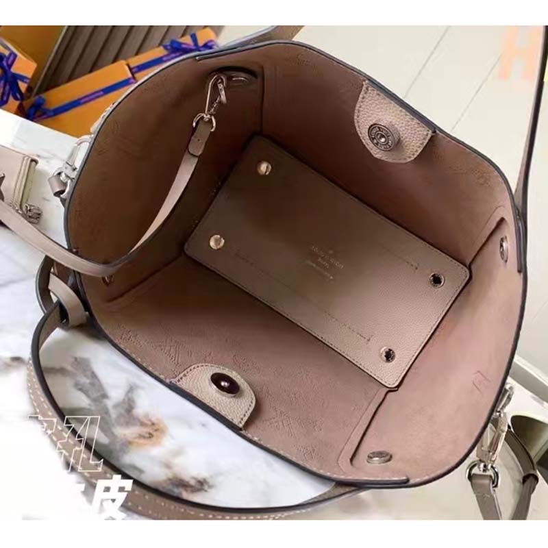 Louis Vuitton LV Women Hina PM Bucket Bag Gray Mahina Perforated Calf