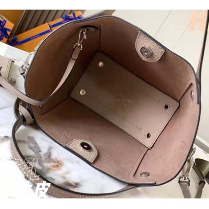 Louis Vuitton LV Women Hina PM Bucket Bag Gray Mahina Perforated Calf