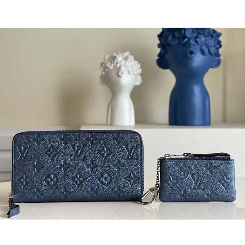 Louis Vuitton LV Women Key Pouch Navy Nacre Embossed Grained Cowhide Leather