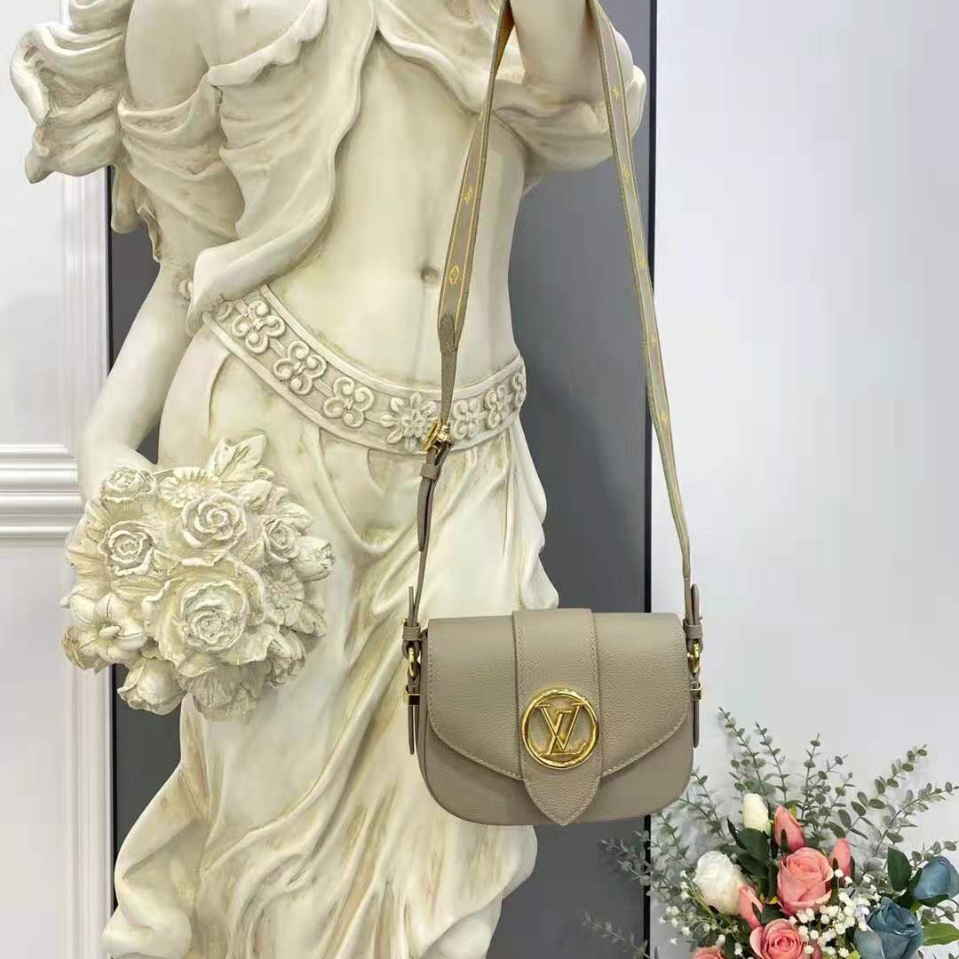 Louis Vuitton LV Women LV Pont 9 Soft MM Gris Taupe Summer Gold Grained Calfskin