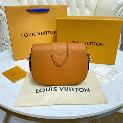 Louis Vuitton LV Women LV Pont 9 Soft MM Sienne Dorée Mocaccino Grained Calfskin Smooth Cowhide