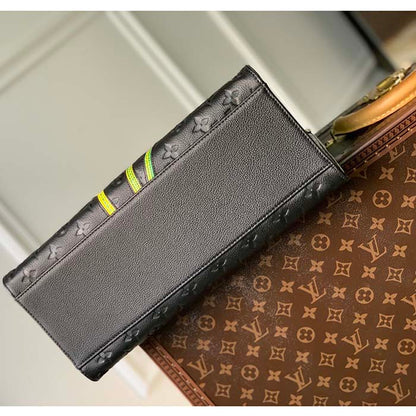 Louis Vuitton LV Women LV x YK OnTheGo MM Black Embossed Grained Monogram Cowhide Leather Flower