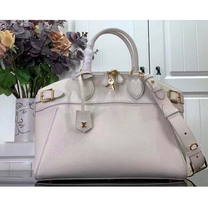 Louis Vuitton LV Women Lock It MM Crème Beige Taurillon Leather Calfskin Calf Leather