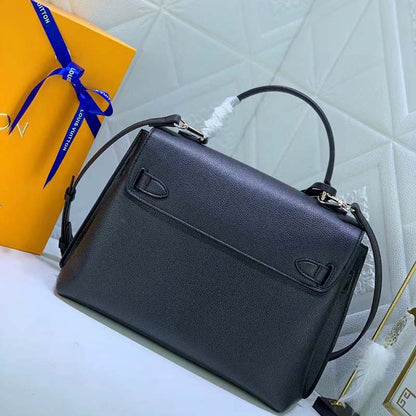 Louis Vuitton LV Women Lockme Ever MM Handbag Black Soft Grained Calfskin