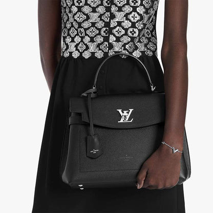 Louis Vuitton LV Women Lockme Ever MM Handbag Black Soft Grained Calfskin