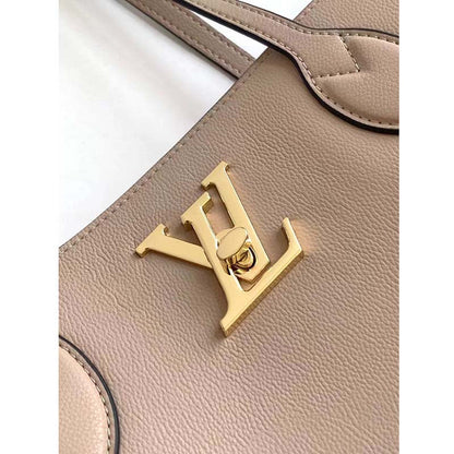 Louis Vuitton LV Women Lockme Shopper Beige Greige Grained Calf Leather
