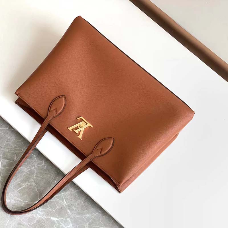 Louis Vuitton LV Women Lockme Shopper Chataigne Brown Grained Calf Leather