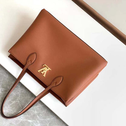 Louis Vuitton LV Women Lockme Shopper Chataigne Brown Grained Calf Leather