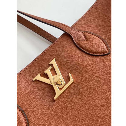 Louis Vuitton LV Women Lockme Shopper Chataigne Brown Grained Calf Leather