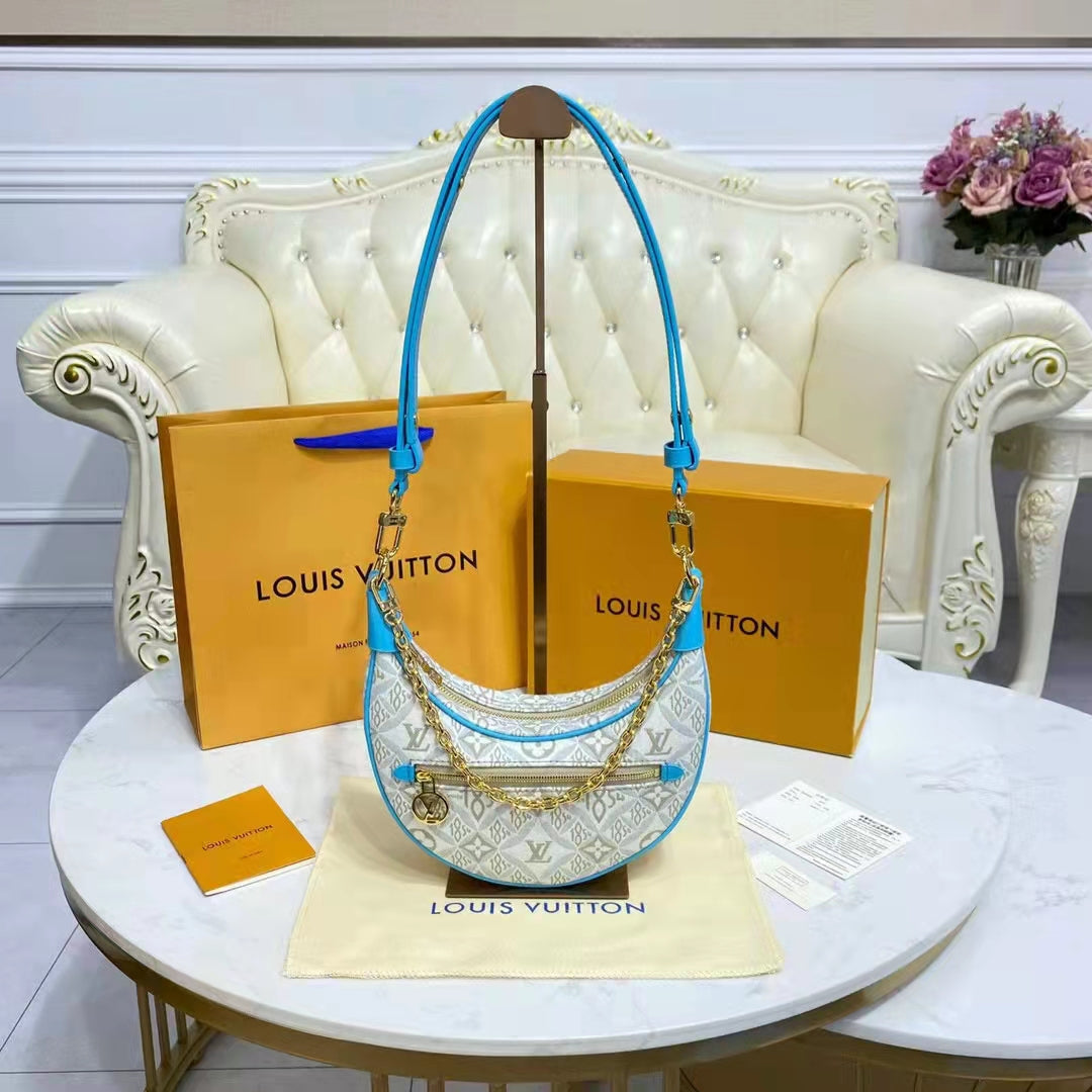 Louis Vuitton LV Women Loop Ecru Blue Since 1854 Jacquard Textile Cowhide Leather