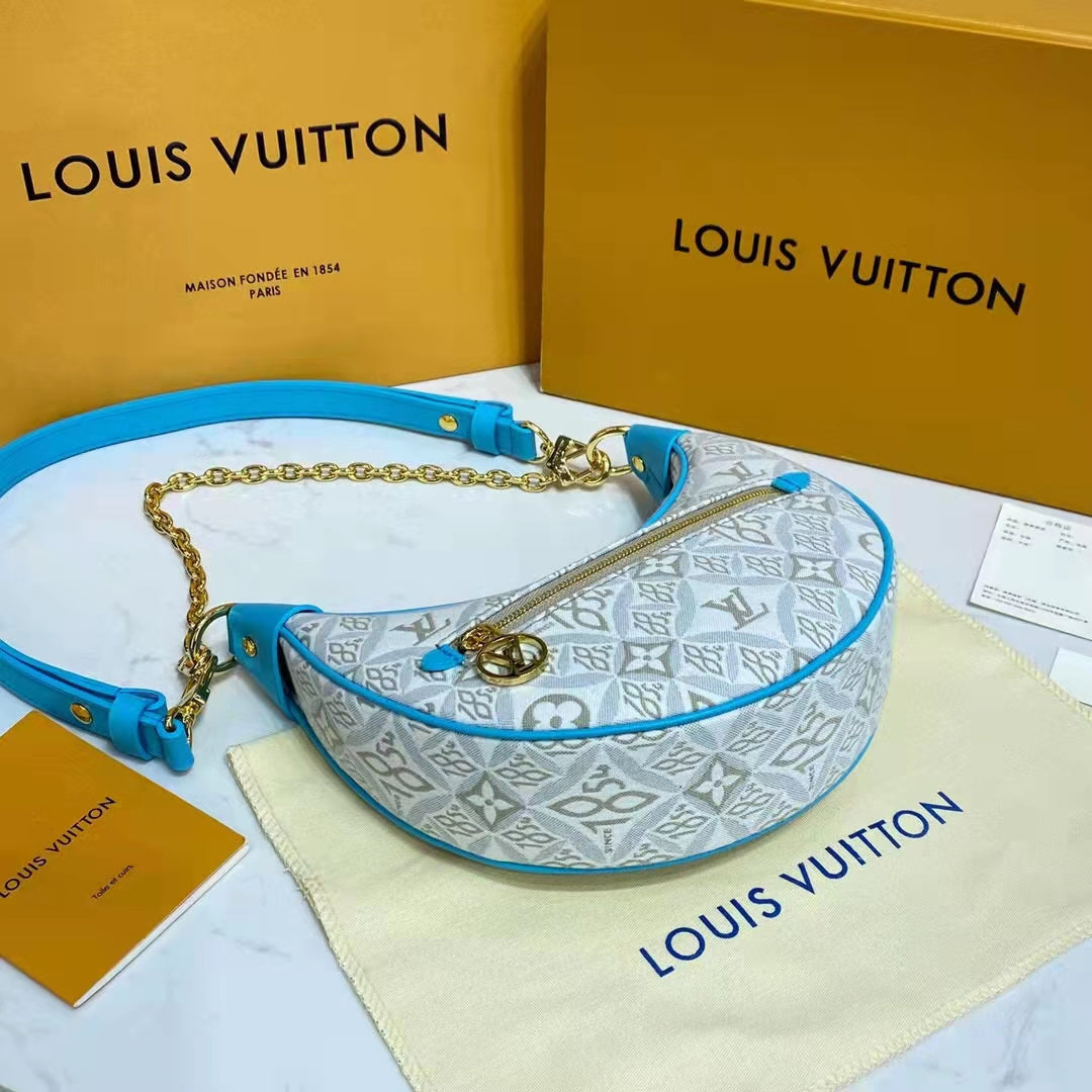 Louis Vuitton LV Women Loop Ecru Blue Since 1854 Jacquard Textile Cowhide Leather