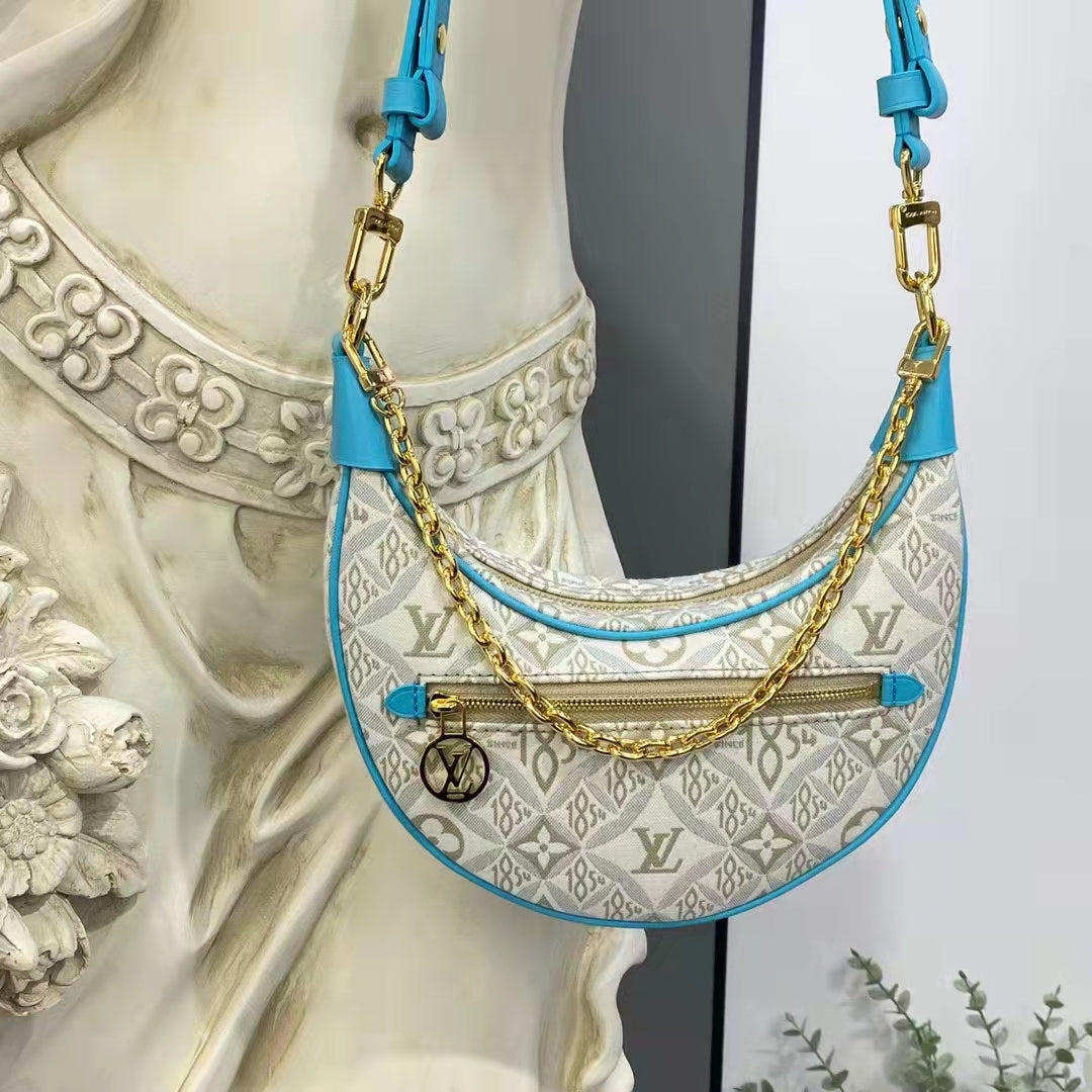Louis Vuitton LV Women Loop Ecru Blue Since 1854 Jacquard Textile Cowhide Leather