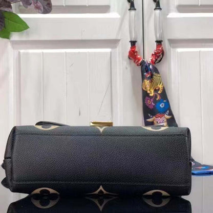Louis Vuitton LV Women Madeleine BB Handbag Black Beige Embossed Grained Cowhide Leather