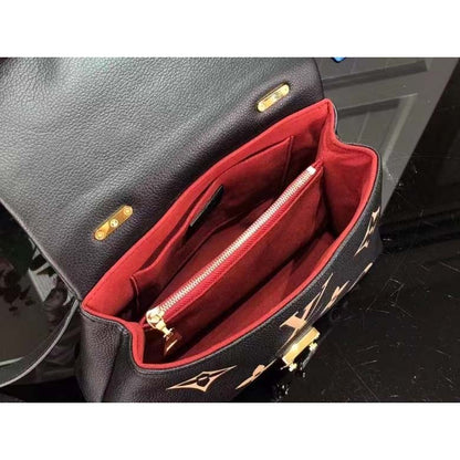 Louis Vuitton LV Women Madeleine BB Handbag Black Beige Embossed Grained Cowhide Leather