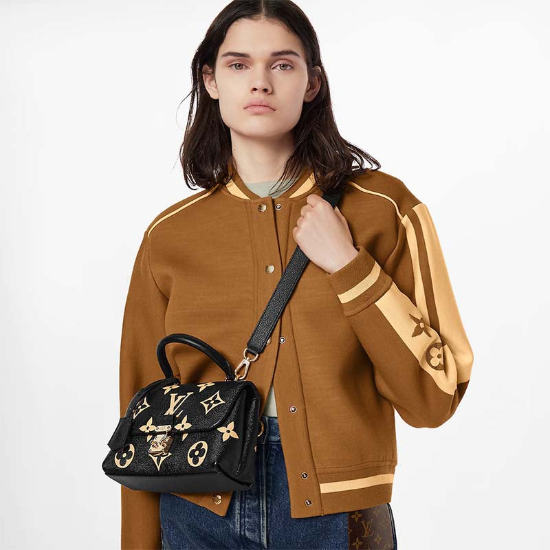 Louis Vuitton LV Women Madeleine BB Handbag Black Beige Embossed Grained Cowhide Leather