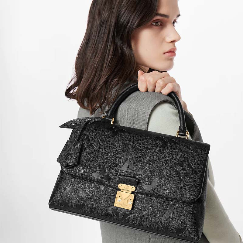 Louis Vuitton LV Women Madeleine MM Handbag Black Embossed Grained Cowhide Leather
