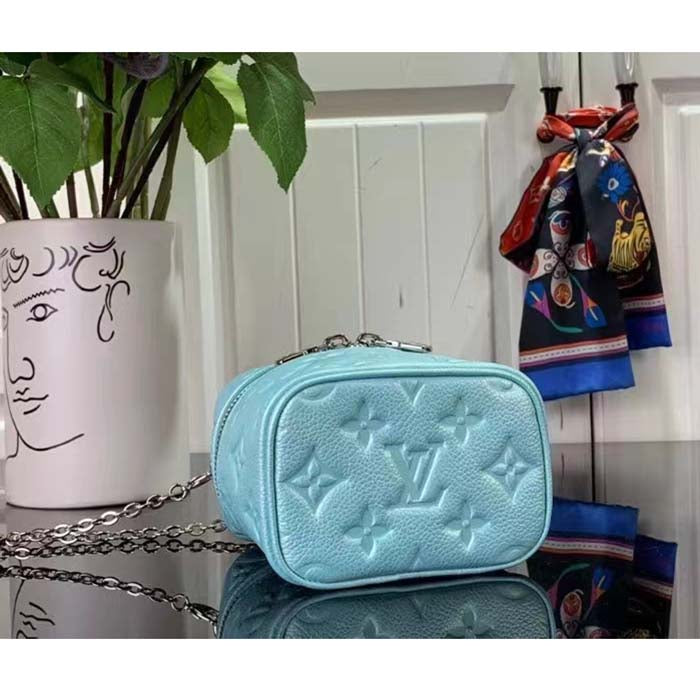 Louis Vuitton LV Women Micro Vanity Blue Monogram Empreinte Embossed Supple Grained Cowhide Leather