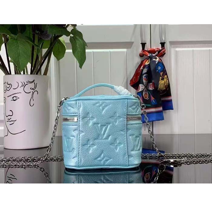 Louis Vuitton LV Women Micro Vanity Blue Monogram Empreinte Embossed Supple Grained Cowhide Leather