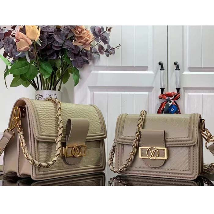 Louis Vuitton LV Women Mini Dauphine Handbag Poivre Brown Epi Grained Cowhide Leather