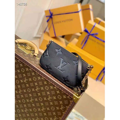 Louis Vuitton LV Women Multi Pochette Accessoires Black Embossed Supple Grained Cowhide Leather